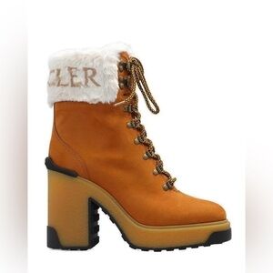 NIB Moncler Claudia Faux Fur Suede Block Heel Ankle Booties
